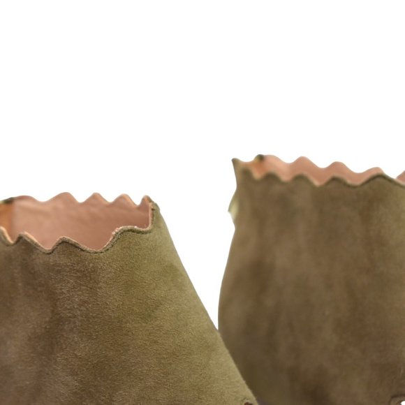 Anthropologie Heels 8.5 M Womens Scalloped Leather Open Toe Block Heel Taupe - Picture 3 of 12